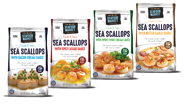 Lunds Seafood Market Scallops with Sauce; Retail Packaging